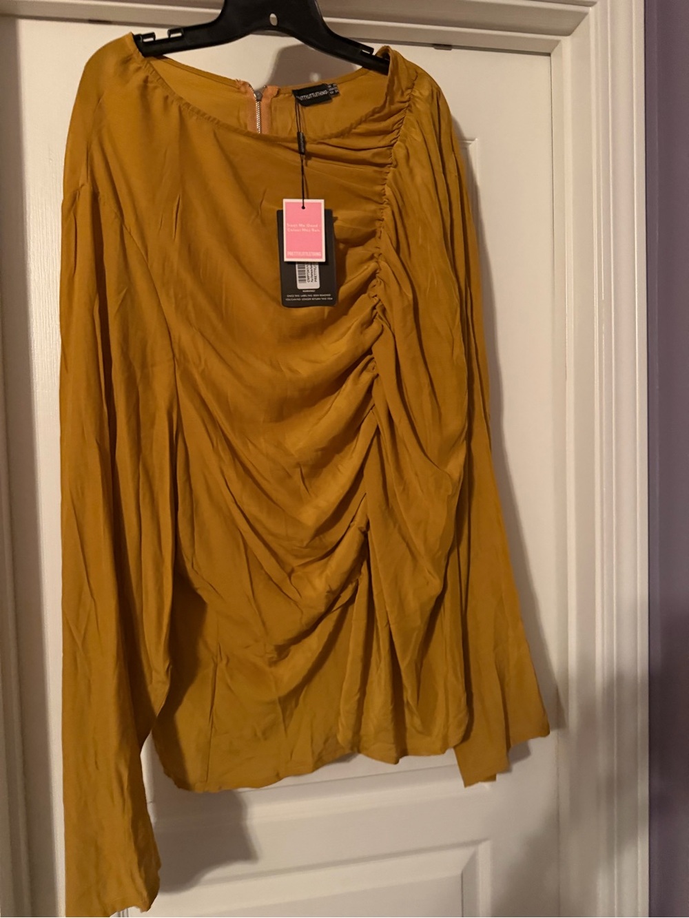 PrettyLittleThing chartreuse Ruched Long Sleeve Blouse